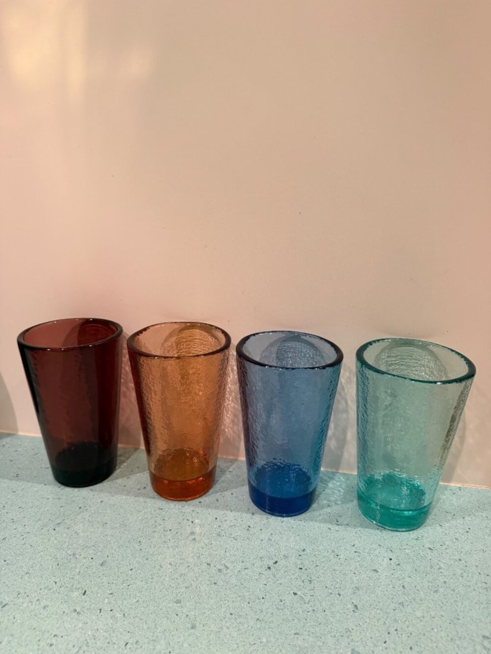 Fire and Light Set of Four Hand blown Tumbler/Glass Multicolor Recycled Glass